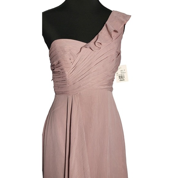 David's Bridal One Shoulder Chiffon Formal Dress with Cascading detail Size 2 - Picture 3 of 12